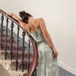 Blue A-Line Straps Long Party Dress Wedding Guest Dress, D48