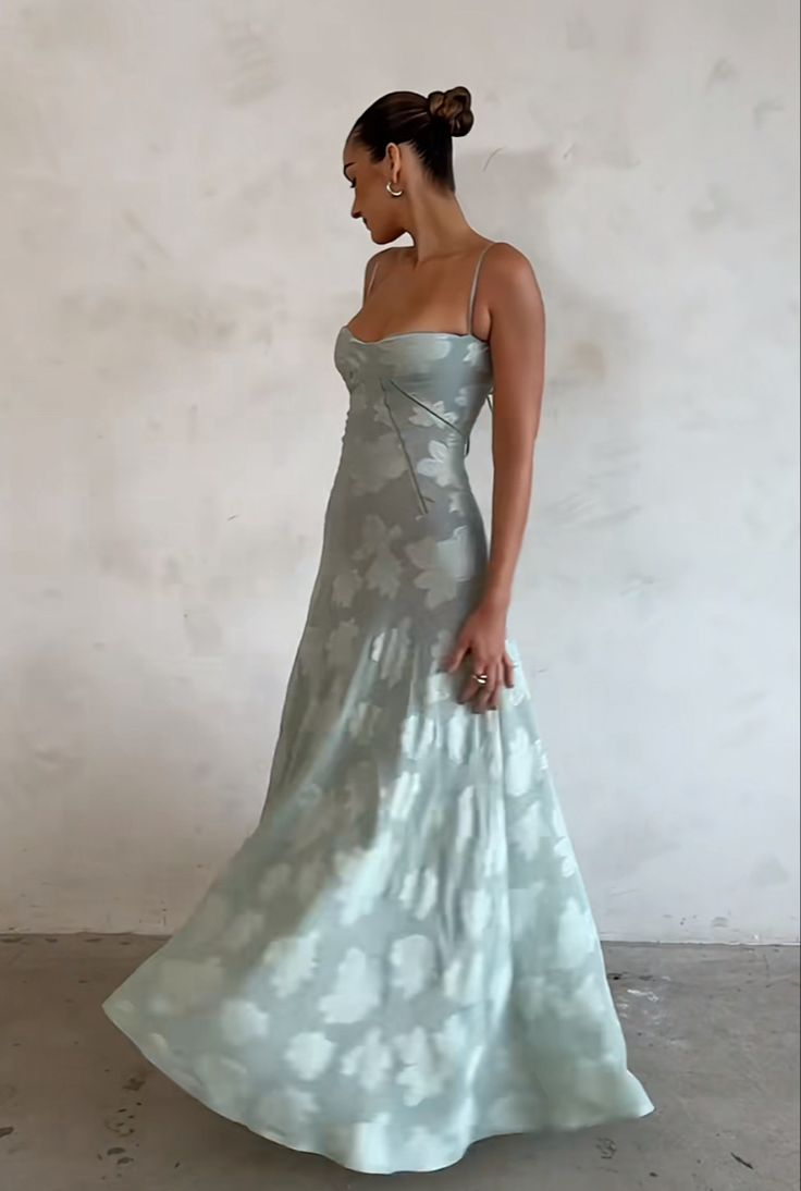 Blue A-Line Straps Long Party Dress Wedding Guest Dress, D48