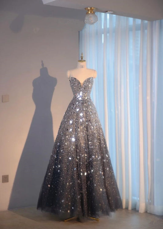 Stunning Sweetheart A-Line Shiny Long Prom Dress Party Gown, D57