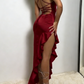 Sexy Red V Neck Straps Sheath Satin Long Party Dress Evening Dress, D603