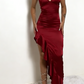 Sexy Red V Neck Straps Sheath Satin Long Party Dress Evening Dress, D603