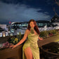 Green Halter Sheath Satin Long Evening Dress with Split, D70