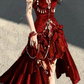 Sexy Red Spaghetti Straps Mermaid Velvet Long Party Dress Birthday Dress, D760