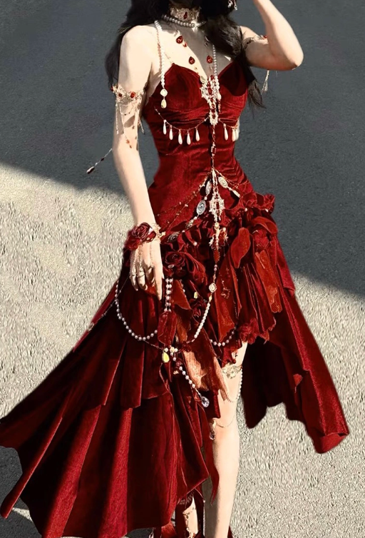 Sexy Red Spaghetti Straps Mermaid Velvet Long Party Dress Birthday Dre –  ModelDressy