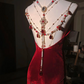 Sexy Red Spaghetti Straps Mermaid Velvet Long Party Dress Birthday Dress, D760