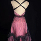Vintage V Neck Straps A-Line Beading Short Party Dress Birthday Outfits Prom Dress D765