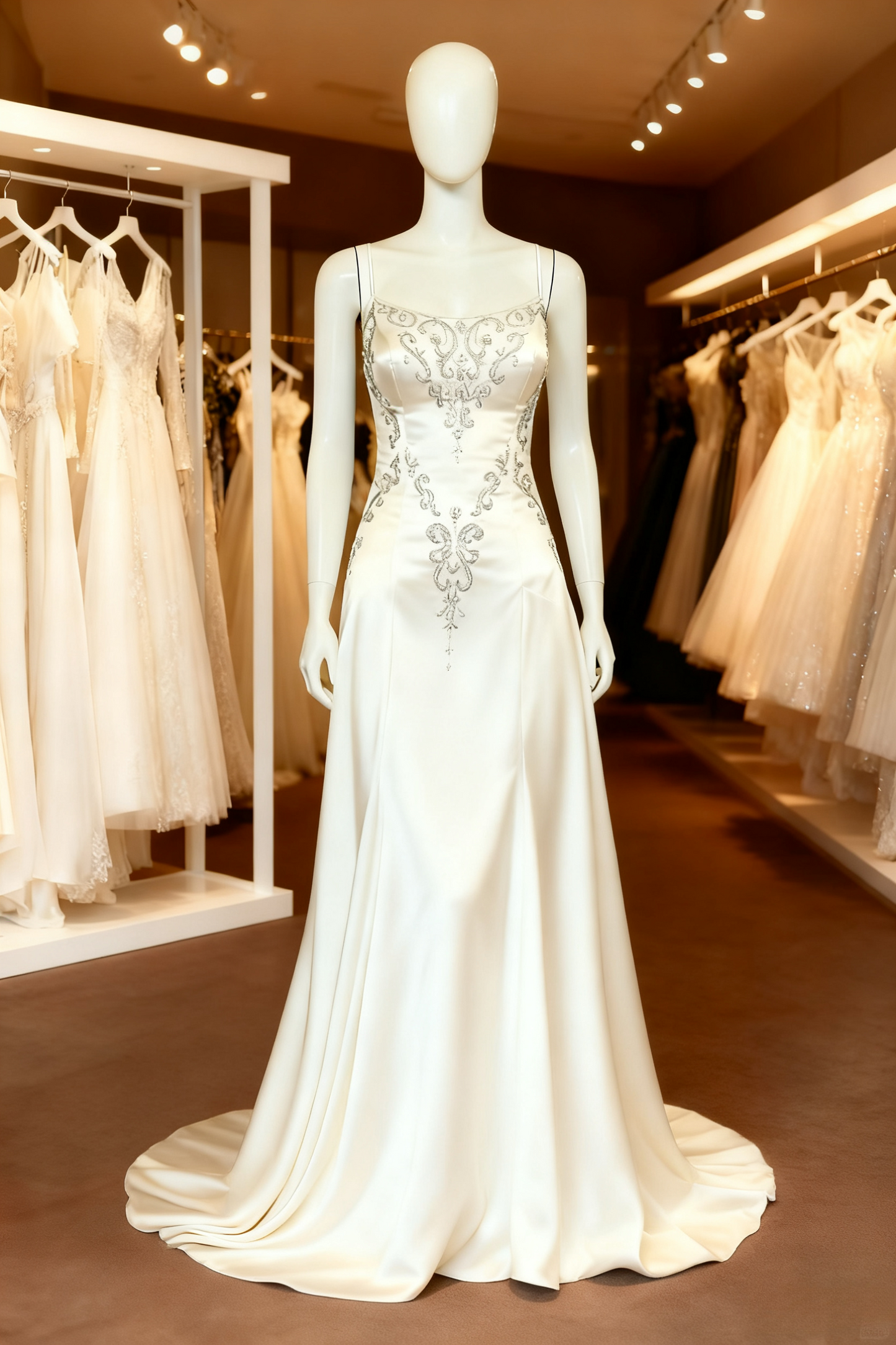 Robe de mariée longue à bretelles spaghetti et perles, nouvelle collection, D775