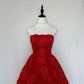 Vibrant Red Strapless Floral Lace Beaded Appliques A‑Line Short Homecoming Dress D7944