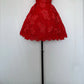 Vibrant Red Strapless Floral Lace Beaded Appliques A‑Line Short Homecoming Dress D7944