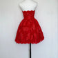 Vibrant Red Strapless Floral Lace Beaded Appliques A‑Line Short Homecoming Dress D7944