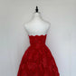 Vibrant Red Strapless Floral Lace Beaded Appliques A‑Line Short Homecoming Dress D7944