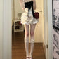 Playful Black‑White Polka Dot Spaghetti Straps 3D Rose Bow Rhinestone Accent Ruffled Bubble A Line Short Homecoming Dress D7951