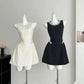 Chic Black Sleeveless Pearl Rhinestone Trim Round Neck And Waist A‑Line Short Homecoming Dress D7953