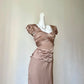 Luxe Champagne Taupe Satin Puff Short Sleeve Sweetheart Crisscross Ruched Bodycon Short Homecoming Dress D7954