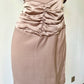 Luxe Champagne Taupe Satin Puff Short Sleeve Sweetheart Crisscross Ruched Bodycon Short Homecoming Dress D7954