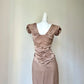 Luxe Champagne Taupe Satin Puff Short Sleeve Sweetheart Crisscross Ruched Bodycon Short Homecoming Dress D7954