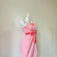 Lovely Pink Gingham Spaghetti Straps V‑Notch Bodice Big Satin Bow Waist Sheath Short Homecoming Dress D7955