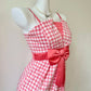 Lovely Pink Gingham Spaghetti Straps V‑Notch Bodice Big Satin Bow Waist Sheath Short Homecoming Dress D7955