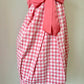 Lovely Pink Gingham Spaghetti Straps V‑Notch Bodice Big Satin Bow Waist Sheath Short Homecoming Dress D7955