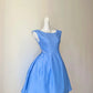 Dainty Sky Blue Cap Sleeve Boat Neck White Satin Bow Waist Lace Trim Sheer Mesh Back A‑Line Short Homecoming Dress D7956