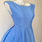 Dainty Sky Blue Cap Sleeve Boat Neck White Satin Bow Waist Lace Trim Sheer Mesh Back A‑Line Short Homecoming Dress D7956