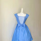 Dainty Sky Blue Cap Sleeve Boat Neck White Satin Bow Waist Lace Trim Sheer Mesh Back A‑Line Short Homecoming Dress D7956