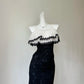 Chic Black‑White Contrast Sleeveless Round Neck Ruffled Lace Overlay Floral Lace Bodycon Short Homecoming Dress D7957