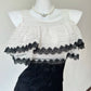Chic Black‑White Contrast Sleeveless Round Neck Ruffled Lace Overlay Floral Lace Bodycon Short Homecoming Dress D7957