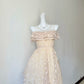 Romantic Champagne Round Neck Ruffled Floral Lace Pearl Rhinestone Sash A‑Line Short Homecoming Dress D7959