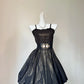 Dramatic Black Metallic Shimmer Spaghetti Strap Ruffled Trim A‑Line Short Homecoming Dress D7960