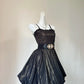 Dramatic Black Metallic Shimmer Spaghetti Strap Ruffled Trim A‑Line Short Homecoming Dress D7960