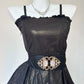 Dramatic Black Metallic Shimmer Spaghetti Strap Ruffled Trim A‑Line Short Homecoming Dress D7960