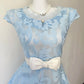 Dainty Sky Blue Floral Lace Cap Sleeve Round Neck White Satin Bow Sash A‑Line Short Homecoming Dress D7961
