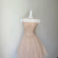 Elegant Nude Striped Mesh Sleeveless Illusion Round Neck A‑Line Short Homecoming Dress With Black Satin Bow Sash D7962