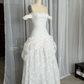 Robe de soirée longue blanche en dentelle, épaules dénudées, coupe trapèze, robe de mariée vintage D989