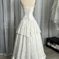 White Spaghetti Straps A-Line Lace Long Party Dress Vintage Wedding Dress, D990
