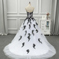 Strapless Beautiful White and Black Long Prom Dress Ball Gown Wedding Dress MD7176