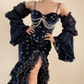 Prom Dress Dark Navy Spaghetti Straps Mermaid Layers Ruffles Sexy Evening Dress Birthday Outfits, D827