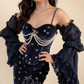 Prom Dress Dark Navy Spaghetti Straps Mermaid Layers Ruffles Sexy Evening Dress Birthday Outfits, D827