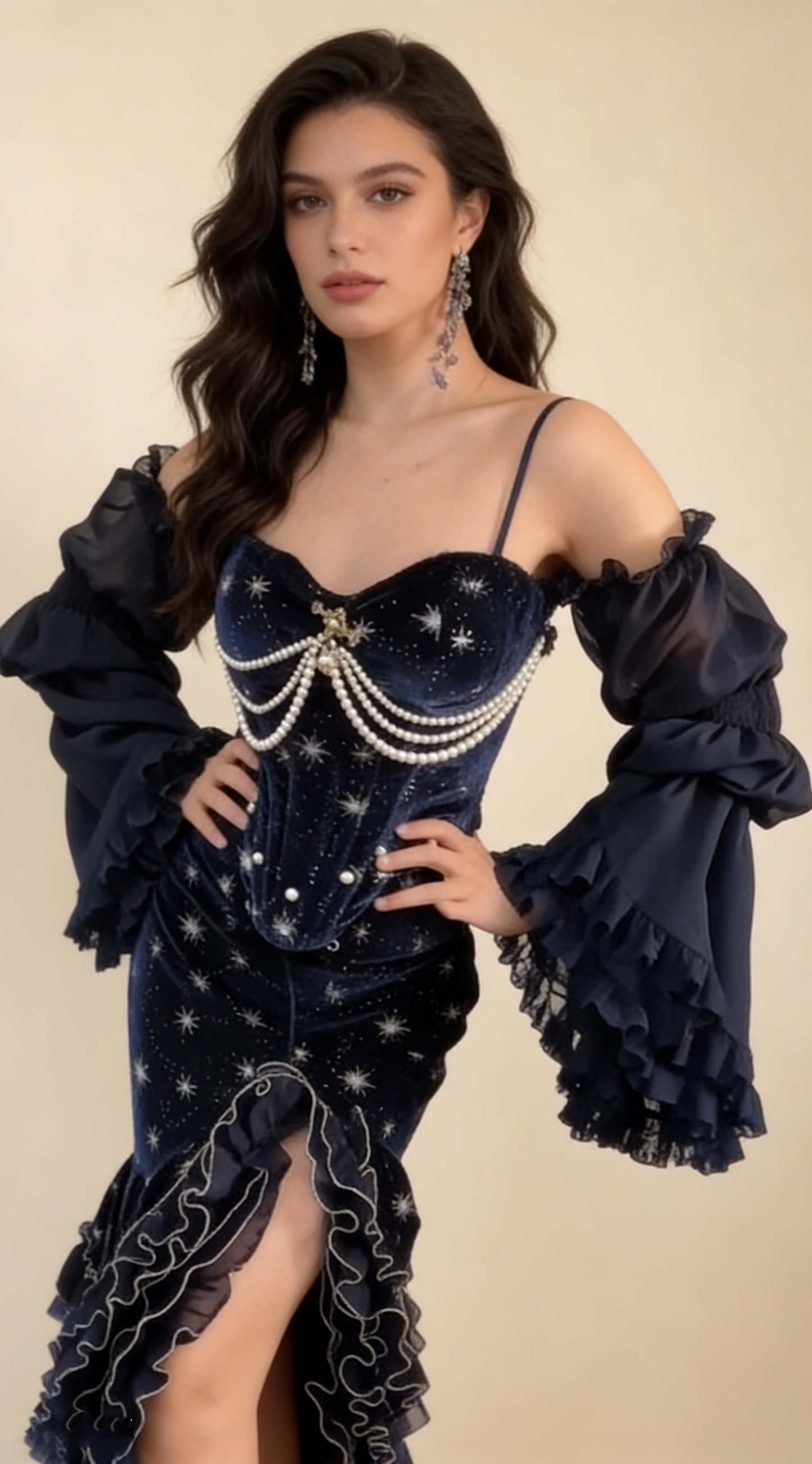 Prom Dress Dark Navy Spaghetti Straps Mermaid Layers Ruffles Sexy Evening Dress Birthday Outfits, D827