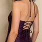 Dunkelviolettes Neckholder-A-Linien-Langform-Ballkleid, Vintage-Partykleid, D900