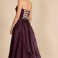 Dark Purple Strapless A-Line Chiffon Vintage Long Party Dress Evening Gown, D786