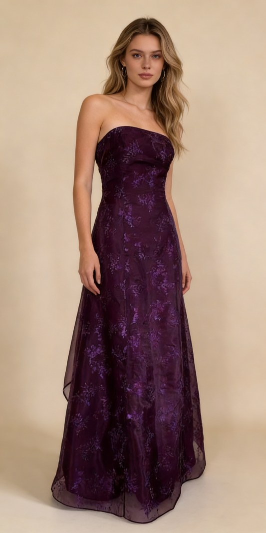 Dark Purple Strapless A-Line Chiffon Vintage Long Party Dress Evening Gown, D786