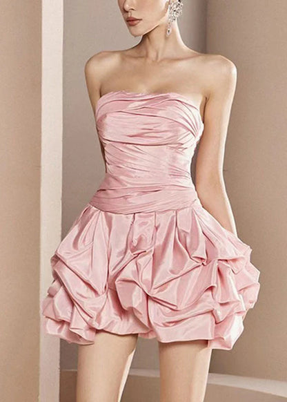 Beauty Homecoming Dress Strapless Pleated Cascade Back to School Outfits Party Dress D7112