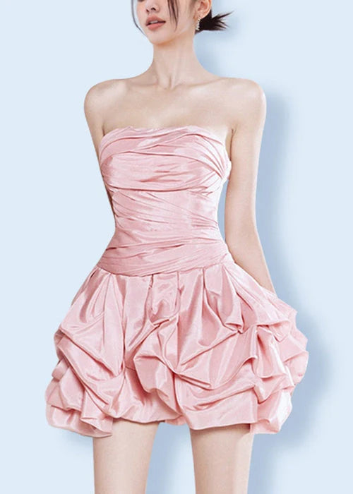 Beauty Homecoming Dress Strapless Pleated Cascade Back to School Outfits Party Dress D7112