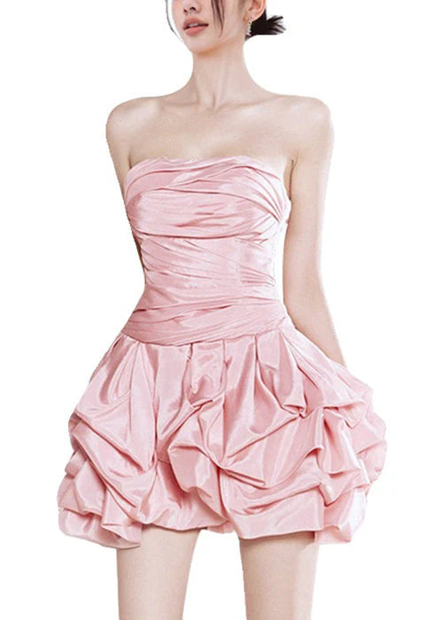 Beauty Homecoming Dress Strapless Pleated Cascade Back to School Outfits Party Dress D7112