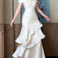 Elegant Wedding Dress Off the Shoulder Pleated Cascade A Line Wedding Dress Prom Dress D7234