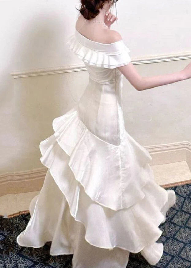 Elegant Wedding Dress Off the Shoulder Pleated Cascade A Line Wedding Dress Prom Dress D7234