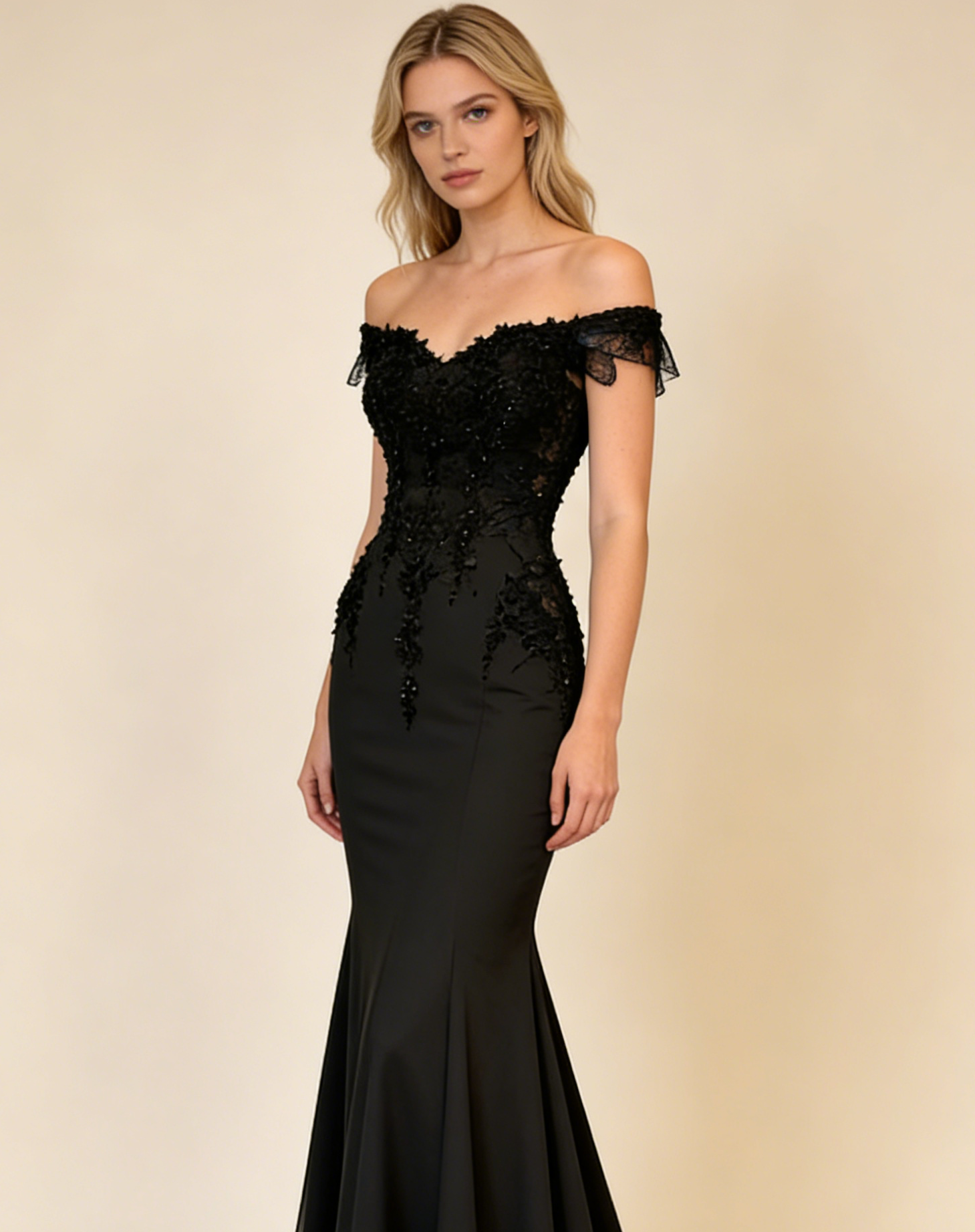 Elegant Black Beading Mermaid Long Formal Evening Party Dress MD7725