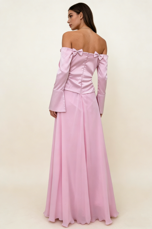 Elegantes, schulterfreies, langes Etuikleid in Rosa für festliche Anlässe, auch ideal als Geburtstags- oder Abschlussballkleid, D2982